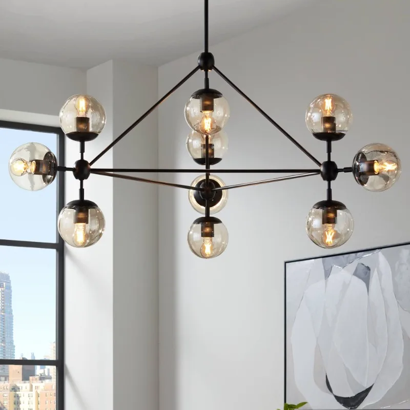 

Black Chandelier Lighting 40" Wide Modern Industrial Round Glass Globes 10/15/21 Light Fixture Dining Room House Foyer Entryway