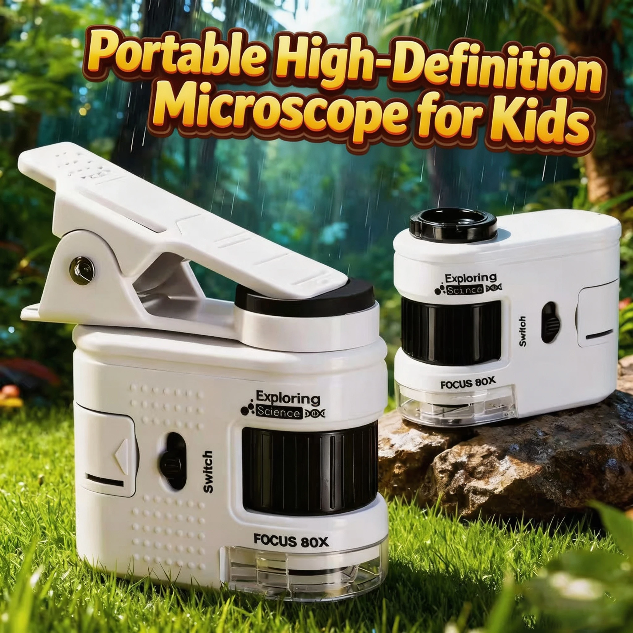 80X Mini Microscope for Kids, Portable Handheld Magnifier with LED Light, STEM Gift  ﻿