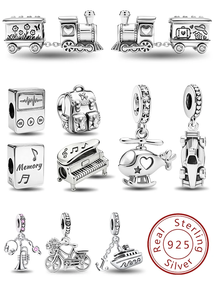 925 Sterling Silber Mode-Charms mit Auto-, Schiffs- und Helikopter-Motiven, passend für Original-Armbänder und Armreifen, edler Schmuck als Geschenk