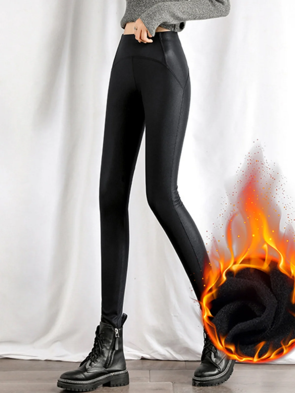 

Высокоэластичные леггинсы из искусственной кожи с подкладкой, в стиле барокко, из девяти частей, для йоги, женская верхняя одежда, утягивающие базовые штаны