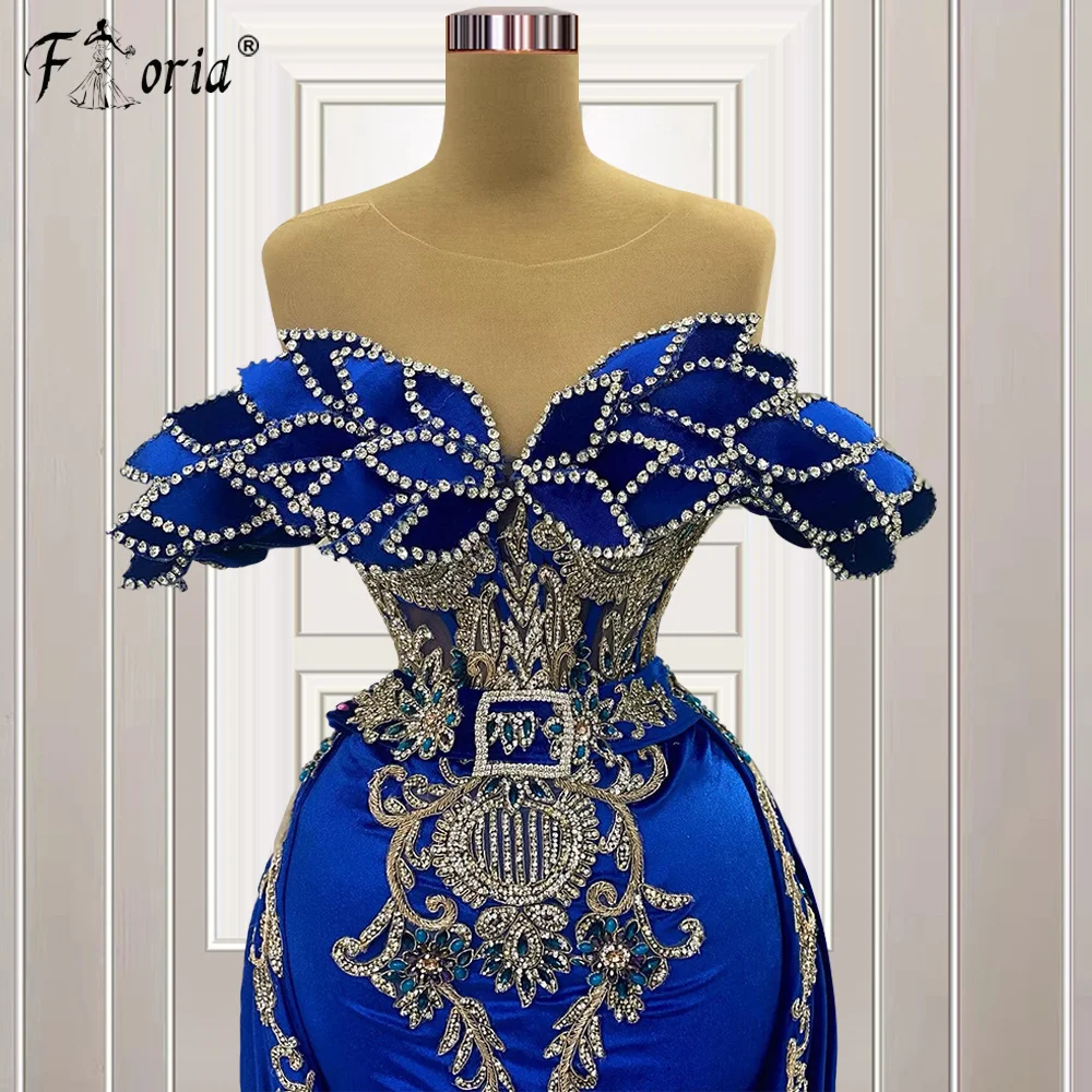 Gaun Malam Putri Duyung Dubai Yang Cantik Gaun Pesta Applique 3D Kristal Biru Gaun Prom Formal Arab Dubai 2023 Robe De Soiree