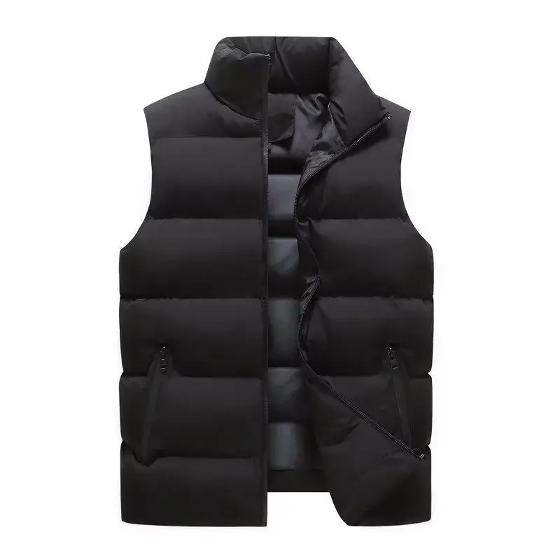 Men's down Cotton Vest Thickened Stand Collar Jacket Warmth Youth Fashion Style Zipper Closure  Color Single Wear