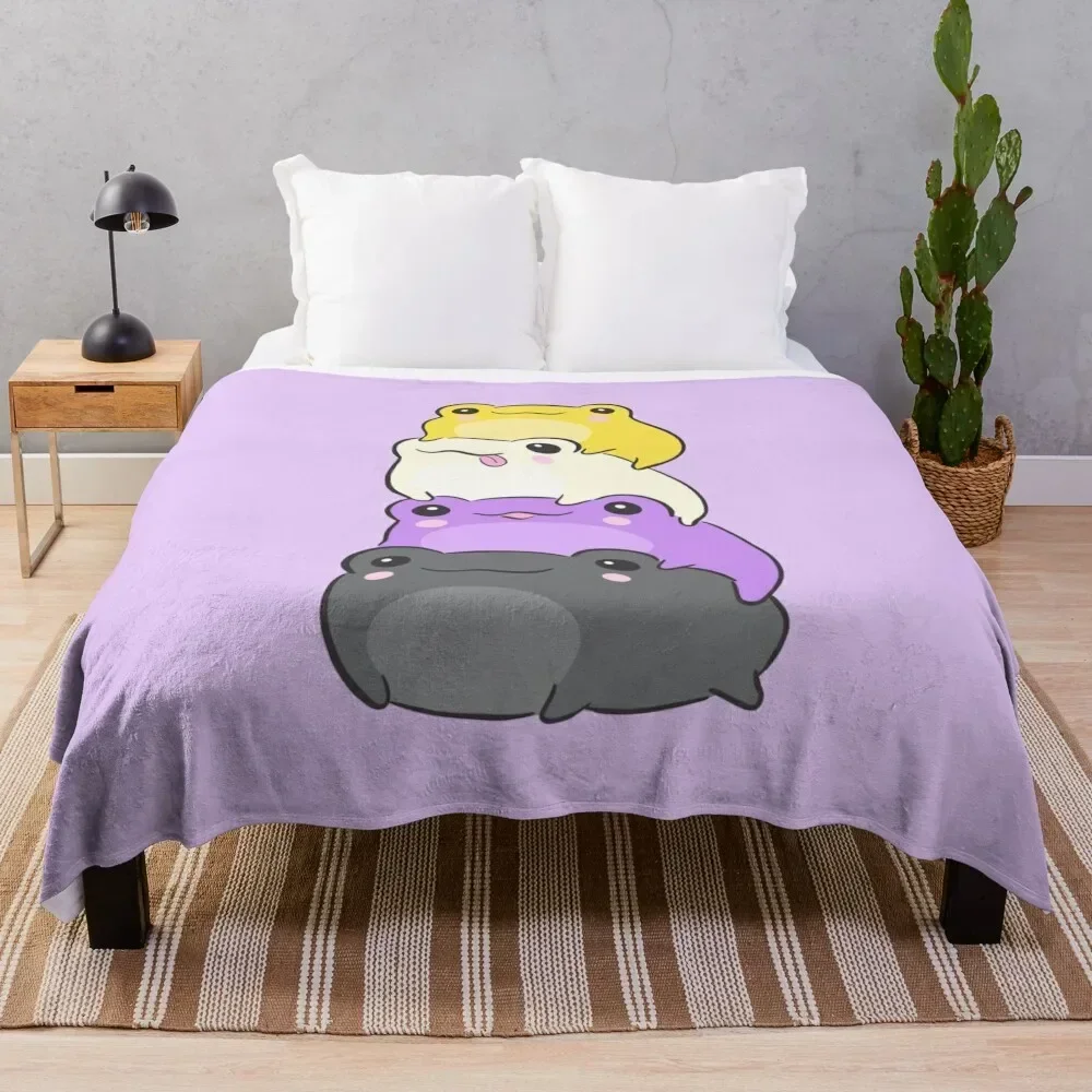 

Nonbinary Pride Frog - Cute Kawaii Aesthetic Frog - Subtle Non-Binary Enby NB Pride Flag Colors Frog Pile Throw Blanket