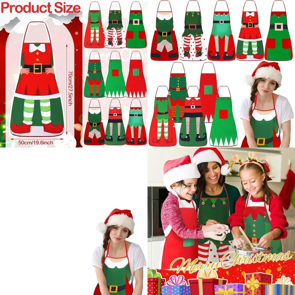 

Elf Christmas Aprons Set of 10, Adjustable Kitchen BBQ Aprons, Festive Chef Bibs for Men & Women, Green & Red