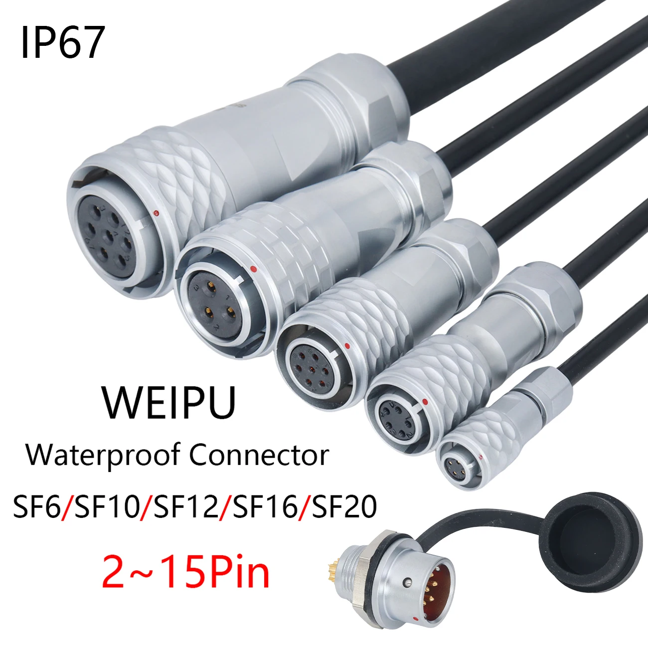 WEIPU SF6 SF10 SF12 SF16 SF20  2~15Pin IP67 Waterproof Panel Industrial Electrc Power Connector  Rear Nut Socket and Plug