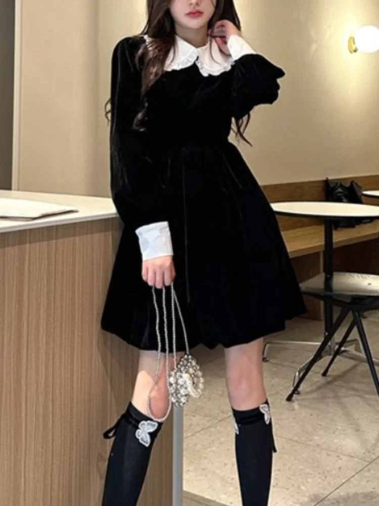 

Autumn Black Vintage Y2k Dress Women Patchwork Gothic Party Mini Dress Female Casual Korean Fashion Elegant Kawaii Dress 2023