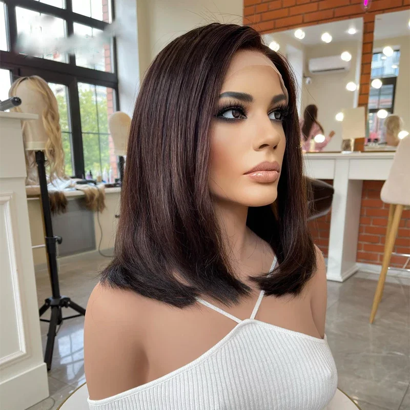 Soft Long Brown 5x5 Silk Base Straight Straight Jewish Human Hair Wig With Baby Hair HD Lace European Hair Preplucked Daily