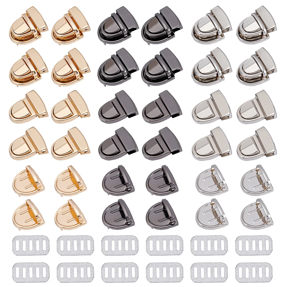 12 Sets 3Colors Tuck Lock Clasp Catch Iron Purse Thumb Locks Metal Press Lock Fasteners for Leather Bag Case Clasp Hangbag Purse