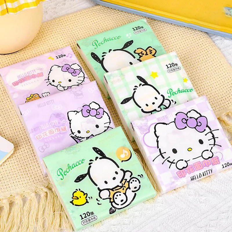 40pcs Sanrio Tissue Kawaii Hello Kitty Pochacco Cartoon Printed Handkerchief Cute Girl Portable Toilet Paper Girly Birthday Gift