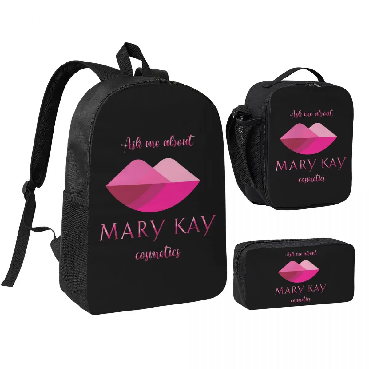 Pergunte-me sobre a Mochila de Cosméticos Mary Kay para Meninos e Meninas, Mochila Escolar, Bolsas de Ombro para Laptop, Kit 3 Peças com Lancheira Térmica e Estojo de Lápis