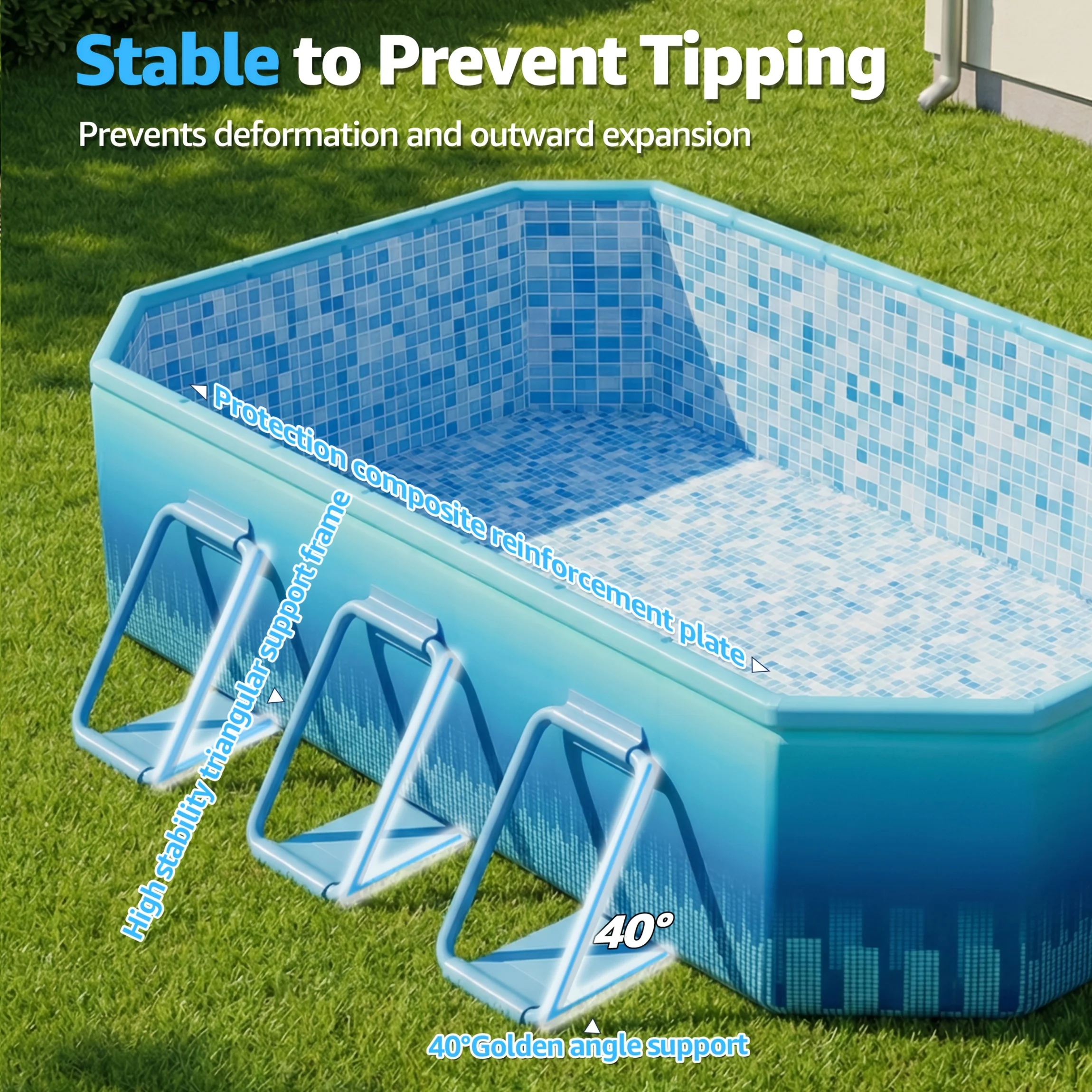 102/118-Inch Foldable Swimming Pool, Suitable for Adults and Families, No-Air-Frame Design, Outdoor Pool, Blue Family Pool