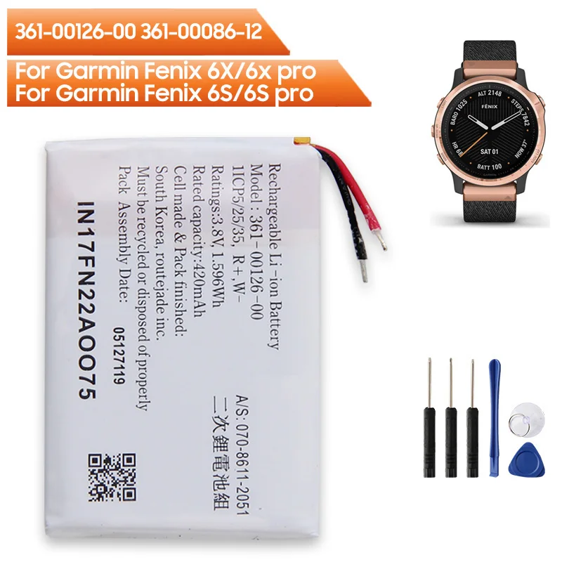 Watch Battery For Garmin Fenix 6X Fenix 6X Pro Fenix 6S 6S Pro Vivoactive 3 Music 361-00126-00 361-00086-12