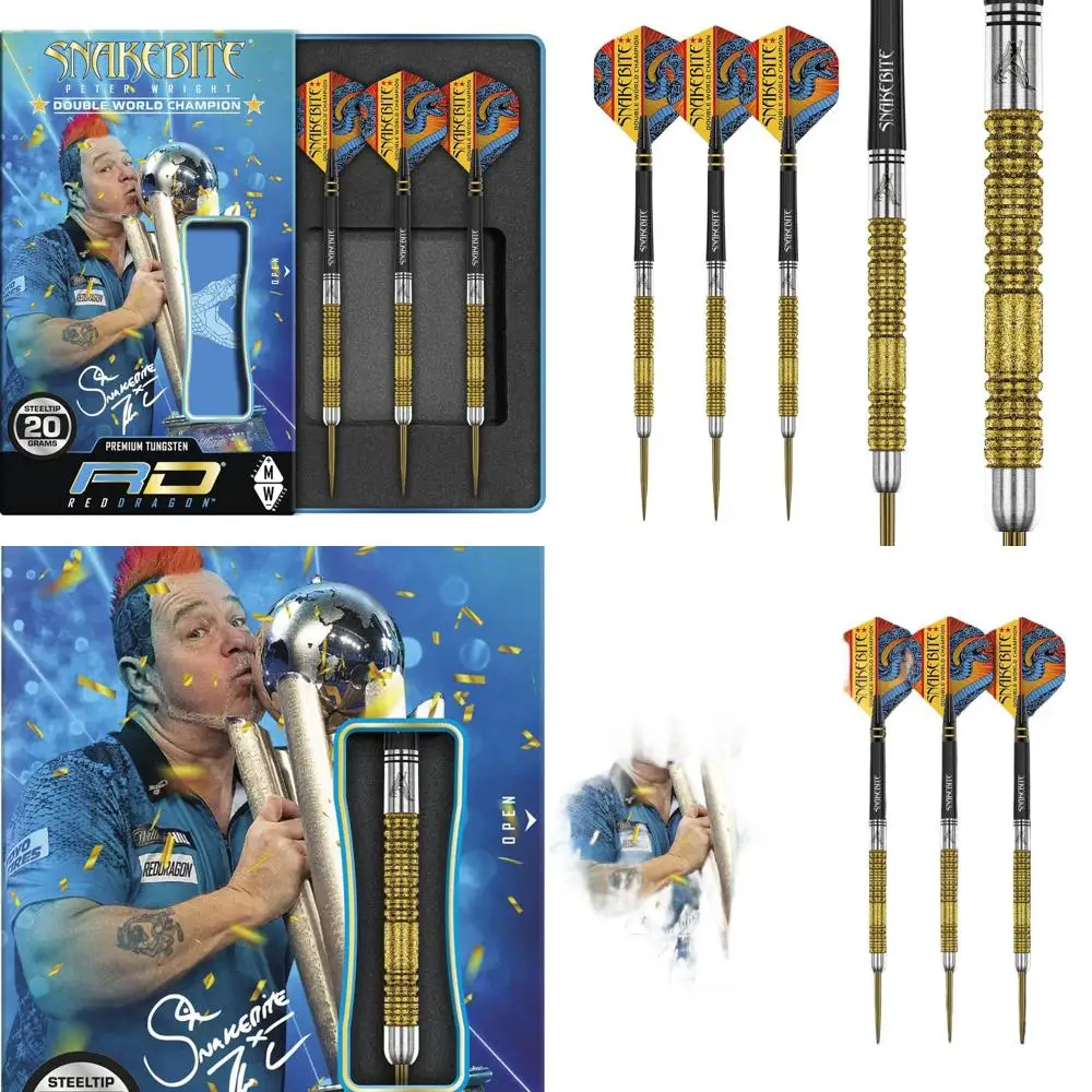 

Peter Wright Red Dragon Snakebite Gold Plus 20g Darts Set with Flights and Stems