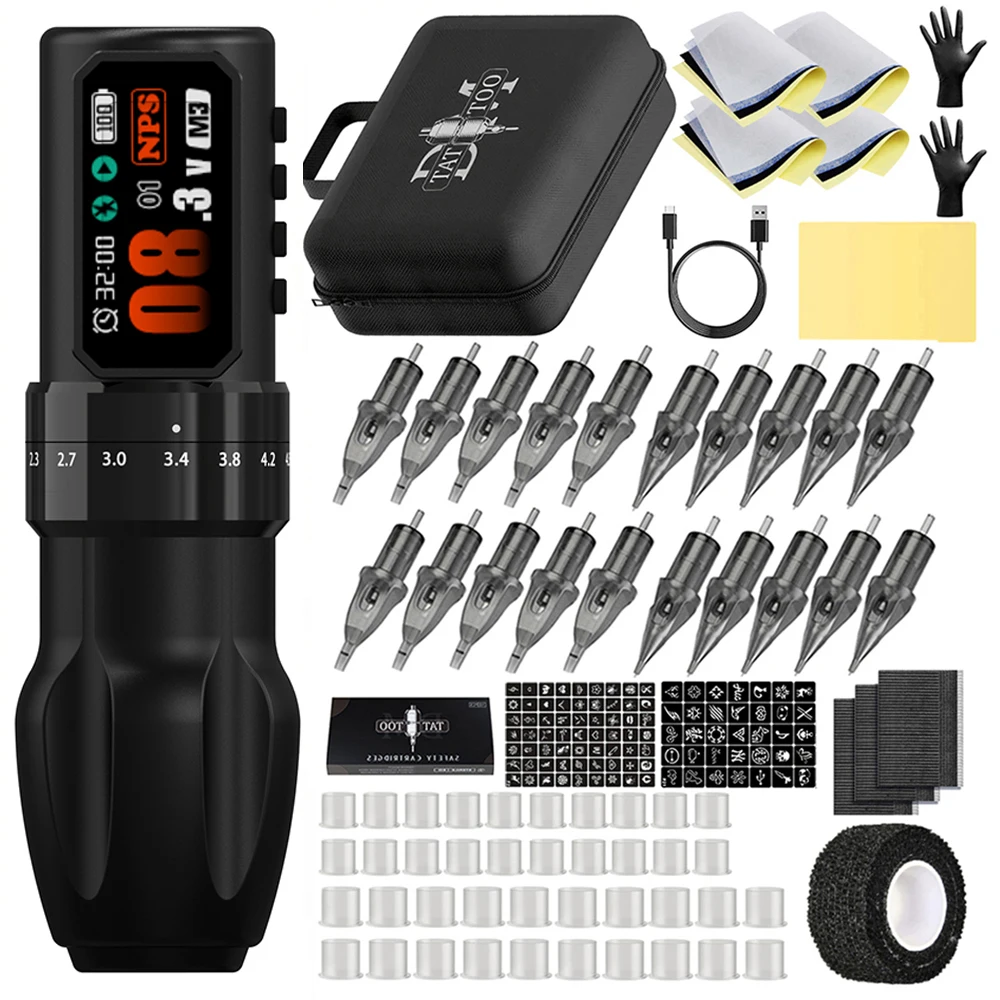 Professional Tattoo Machine Kit Wireless Adjustable Stroke Tattoo Pen 2200mAh battery capacity With Tattoo Ink Cup Tattoo Needle