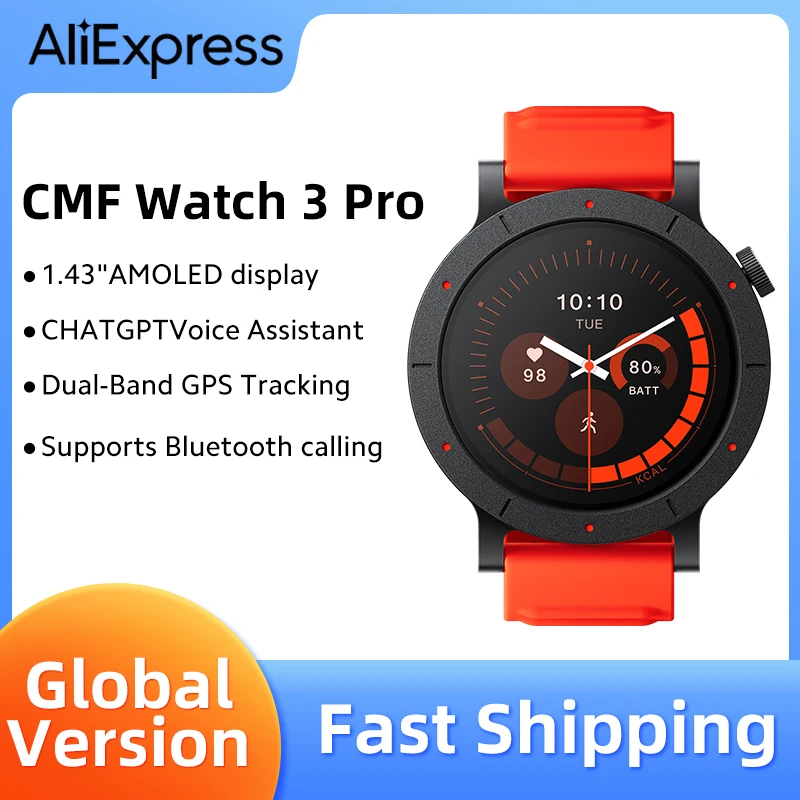 

НОВАЯ глобальная версия CMF Watch 3 Pro 1,43-дюймовый AMOLED-дисплей Двухдиапазонный GPS Bluetooth-вызов IP68 131 Спортивные режимы Часы до 13 ДНЕЙ
