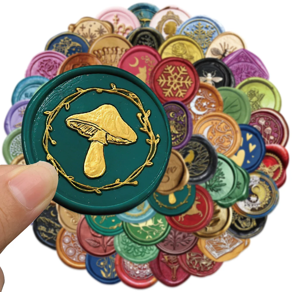 10/30/64pcs Colorful Embossed Wax Seal Cartoon Stickers Vintage Aesthetic Decals for Skateboard Guitar Phone Decoration Sticker