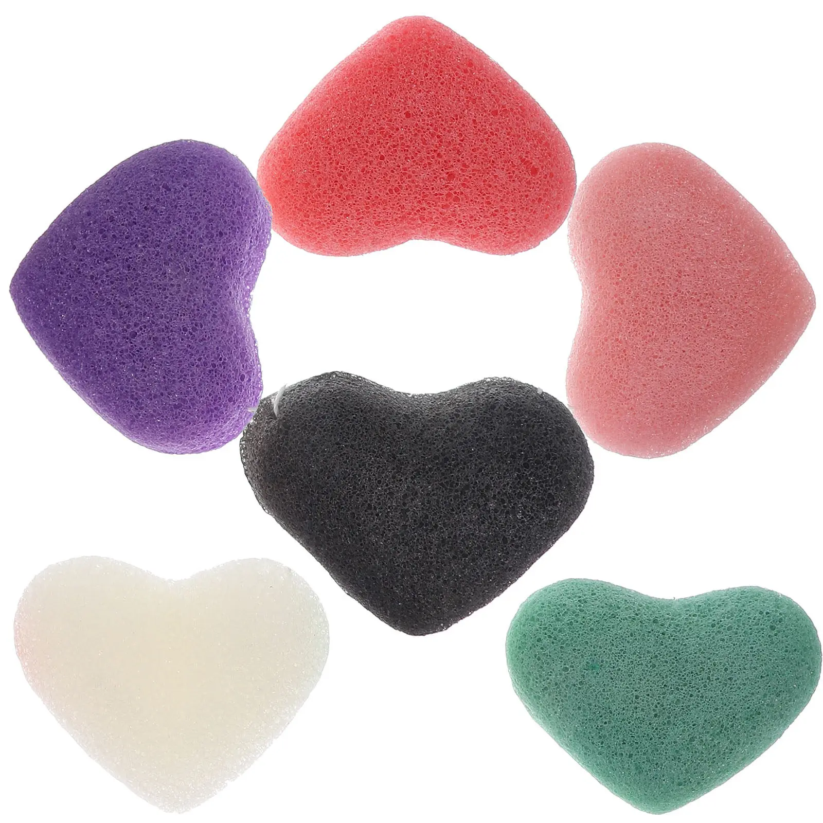 6 Esponjas Faciales de Konjac para Limpieza Facial y Corporal, Exfoliantes, en Colores Morado, Verde, Blanco, Rosa, Rojo y Negro