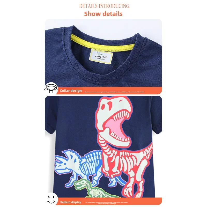 توهج الظلام ديناصور تي شيرت مضيئة قصيرة الأكمام أعلى تنفس القطن المحملة تضيء الملابس الصيف لباس غير رسمي طباعة الرسم #4