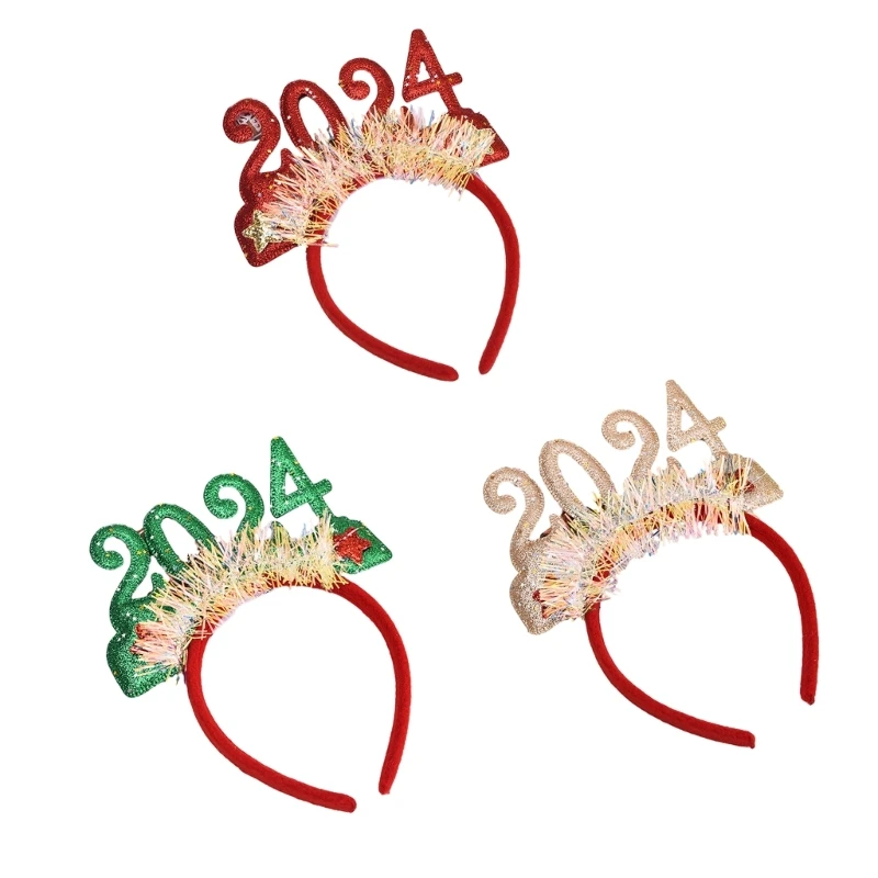 Adult Teens 2024 New Year Hairband Tinsel Sequins Letter Headband Carnivals Hair Hoop Christmas Taking Photos Headpiece