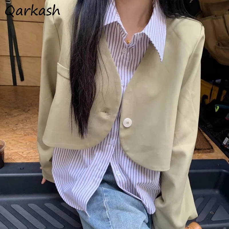 Women Blazers Fake Two Pieces Designed Loose Patchwork Single Breasted Autumn New Special High Street Elegant Chic Girl Hipster