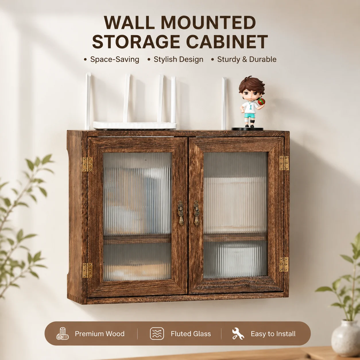 Wall-Mounted Solid Wood Multimedia Cabinet for Router & Network Devices – Vintage-Style Hidden Home Network Cover