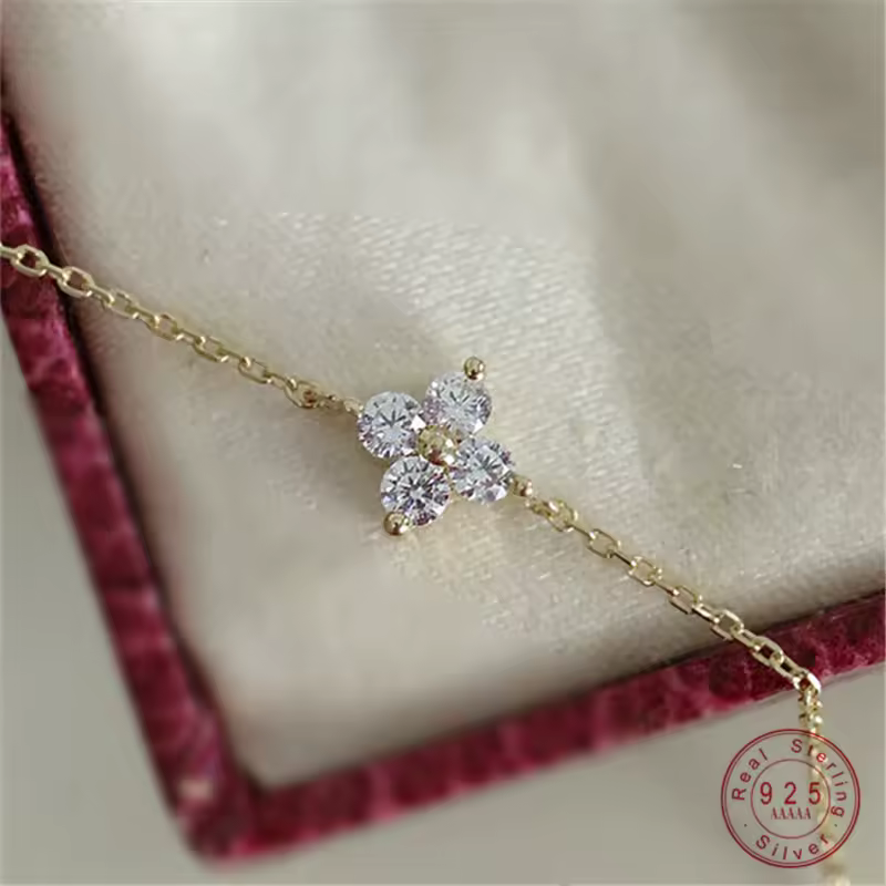 925 Sterling Silver Plated 14k Gold Bracelet Korean Design Temperament Zircon Flower Bracelet for Women Jewelry Accessories