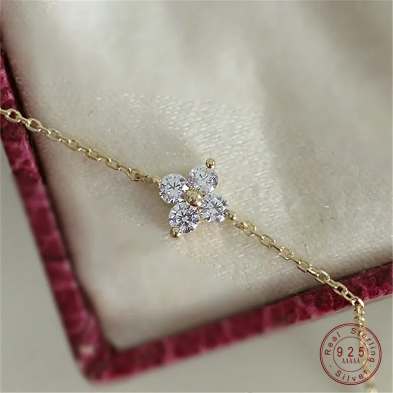 925 Sterling Silver Plated 14k Gold Bransoletka Koreański wzór Temperament Cyrkon Kwiat Bransoletka dla kobiet Biżuteria Akcesoria
