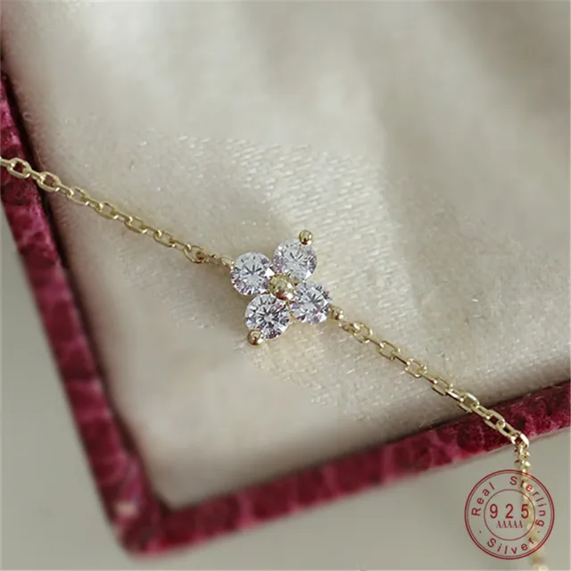 925 Sterling Silver Plated 14k Gold Bransoletka Koreański wzór Temperament Cyrkon Kwiat Bransoletka dla kobiet Biżuteria Akcesoria