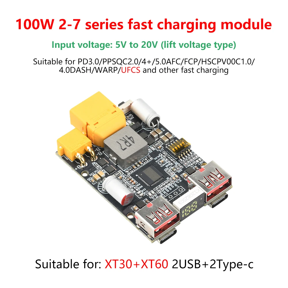 100W Power Bank Fast Charging Mobile Power Bank Module for Lithium Battery Charger Board Support PD/QC3.0 2.0 PPS FCP SCP