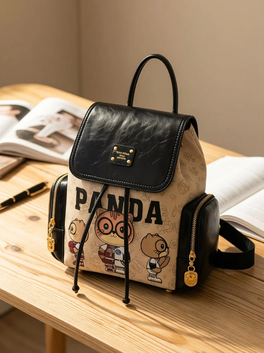 cute-cartoon-bear-women's-backpack-casual-travel-shoulder-bag-fashionable-contrast-color-commuter-bookbag-leisure-all-match
