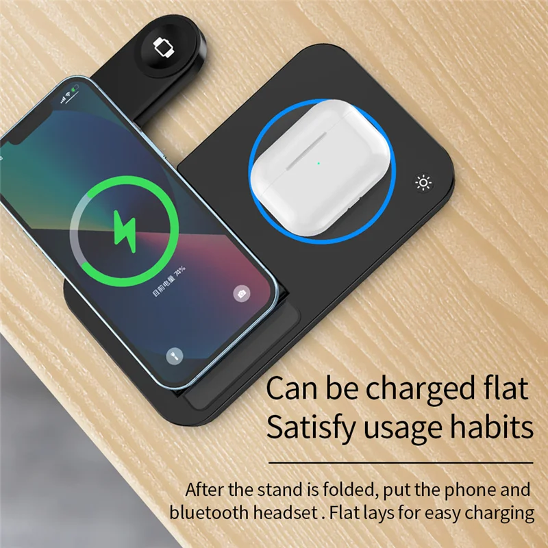 4 in 1 Wireless Charger Stand Pad For iPhone 14 13 X Samsung Apple Watch  Airpods iWatch Foldable  Fast Charging Dock Station