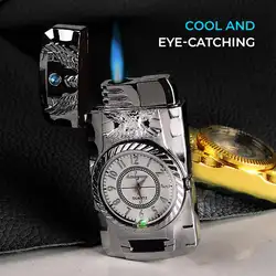 Colorful Lights Watch Lighter Metal Gas Lighter Adjustable Flame Windproof Fashion Luminous Watch Dial LED Lighting Inflatable