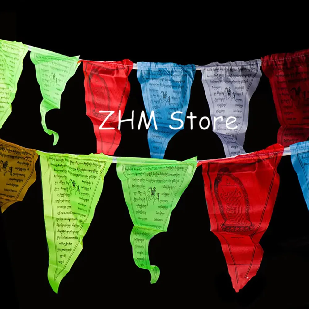 

5 Colors Elements Silk Cloth Wind Horse Tibetan Buddhist Pennant,Hanging Decorate Clear Pattern 25pcs/string Prayer Flags