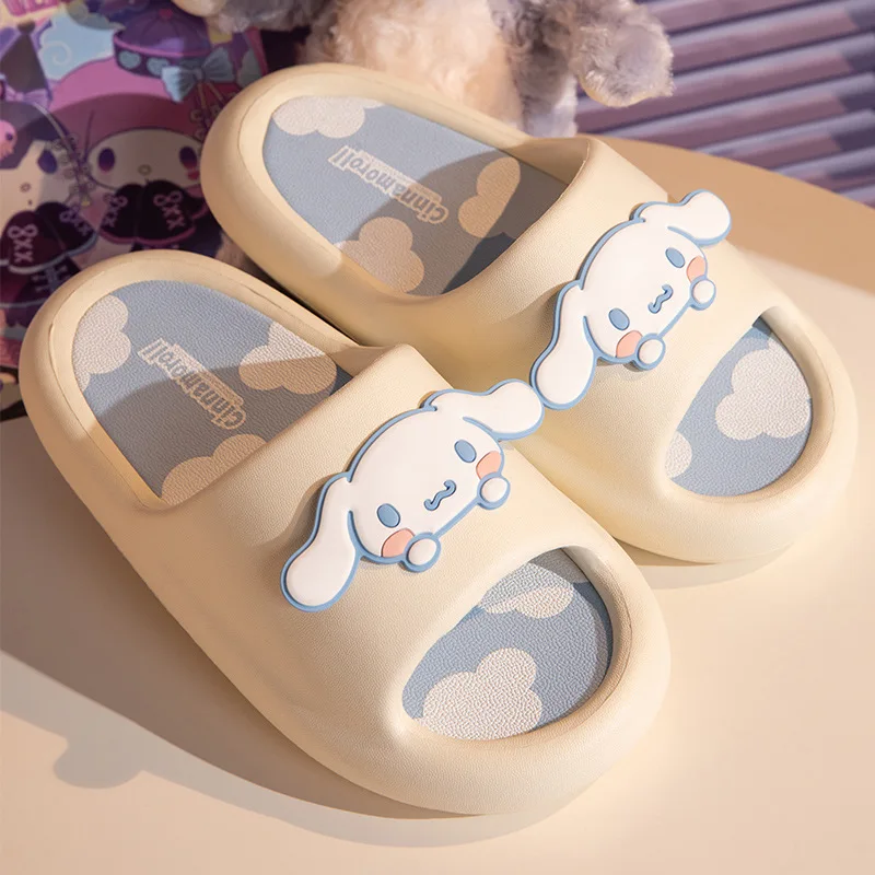 Hello Kitty Kuromi Bathroom Slippers Kawaii Sanrio Flip Flops Home Double Thick Bottom Slippers Girl Summer Beach Non-Slip Shoes