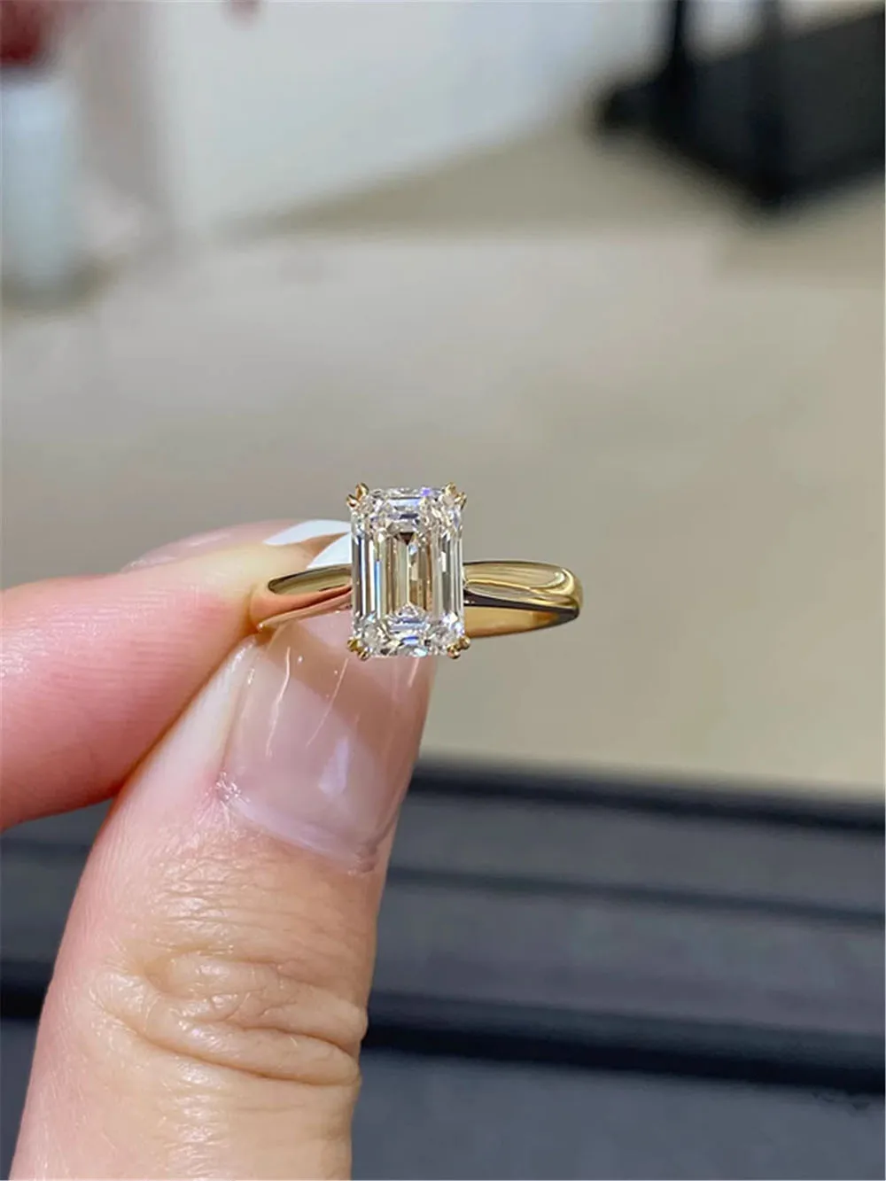 IGI Lab Growing Diamond Ring Emerald shape D Color 3 4 Ct Solid 14K Yellow Gold Ring Diamond wedding ring Factory Engagement