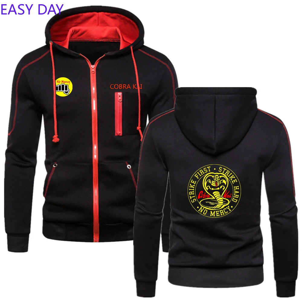 2024 primavera outono masculino cobra kai logotipo impressão cor sólida clássico cordão moletom moda manga longa confortável hoodies