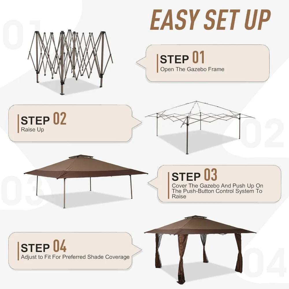 Imagem -05 - Bloco Sunshade Gazebo Canopy com Kits Hardware Brown Shade para Pátio Outdoor Garden Eventos 13x13 uv