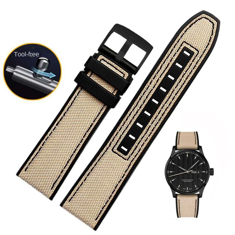 High Quality Canvas Silicone Bottom Strap for Mido Helmsman M038 M005 Series Tissot Citizen Waterproof Bracelet Watchband 22mm