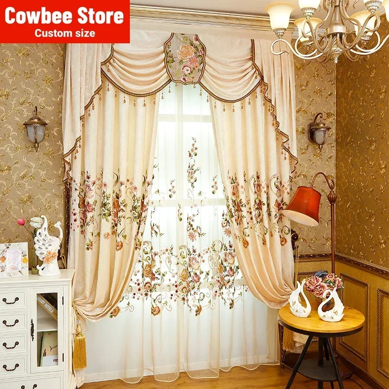 

Luxury European Curtains for Living Room Bedroom High-grade Chenille Embroidery Sheer Customize Valance
