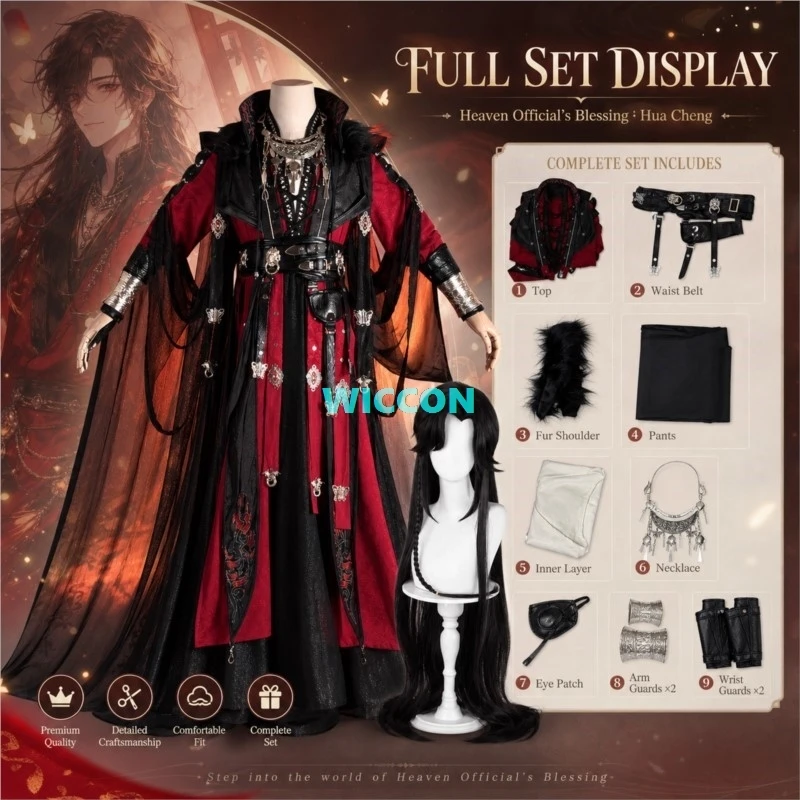 Costume de cosplay Hua Cheng, parapluie et perruque du Roi des Fantômes San Lang, tenues de jeu de rôle Tian Guan Ci Fu pour Halloween