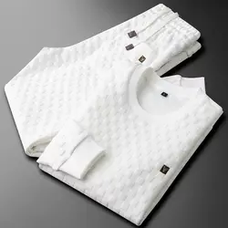 Ensemble deux pièces en tissu de lin pour hommes, sweat-shirt et pantalon de survêtement décontractés, survêtement de sport pour hommes, mode imbibée, printemps, automne, nouveau, 2023