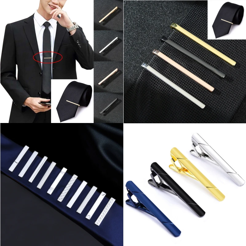 Metal Tie Clips Men's Necktie Dress Shirts Tie Pin For Wedding Ceremony Bar Gold Tie Clasp Man Business Necktie Accessories