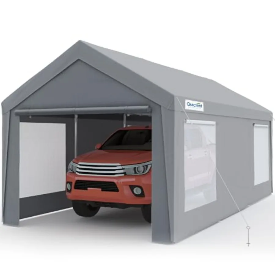 10x20FT Heavy Duty Carport, High-Strength Reinforced Galvanized Outdoor Garage Canopy Tent with Roll-up Ventilated Windows and