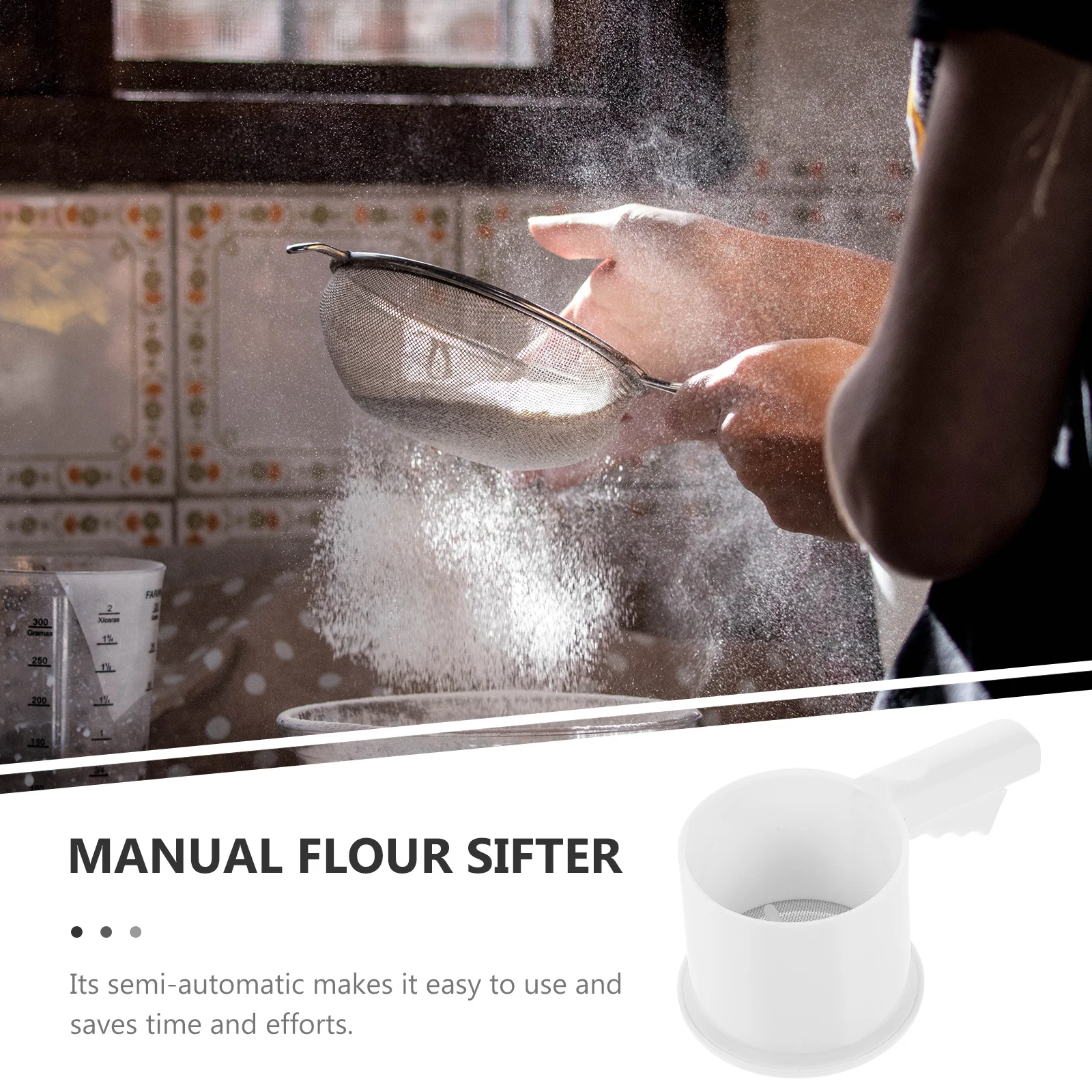 

Flour Sifter Tool Plastic Mesh Sieve For Baking Powder Sugar Kitchen Strainer Fine Sifting Reusable Breading Shaker