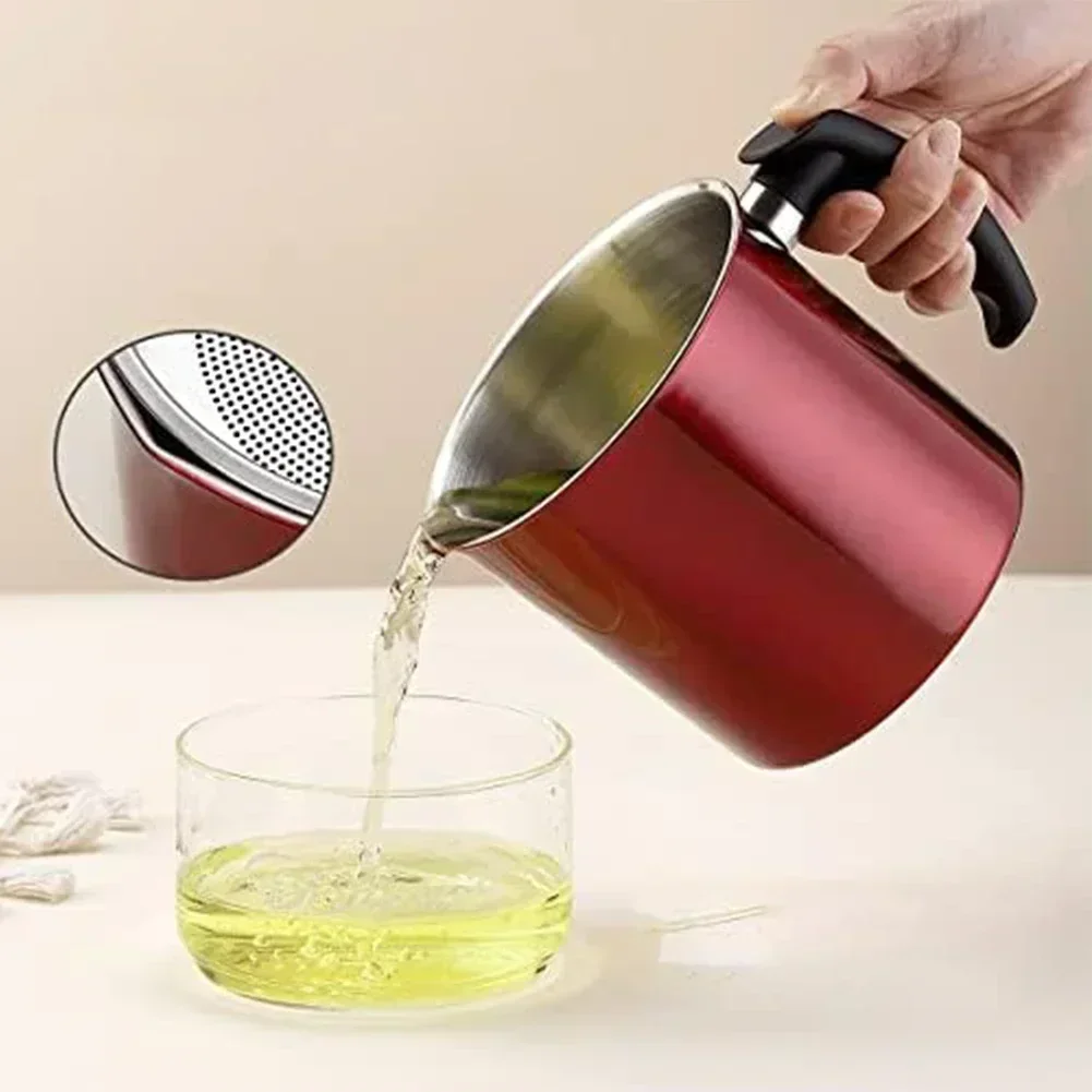 

Oil Filter Pot Stainless Steel Oil Strainer Pot Fry Basket 1.3L Oil Storage Can Grease Container Kitchen Bacon Grease Strainer