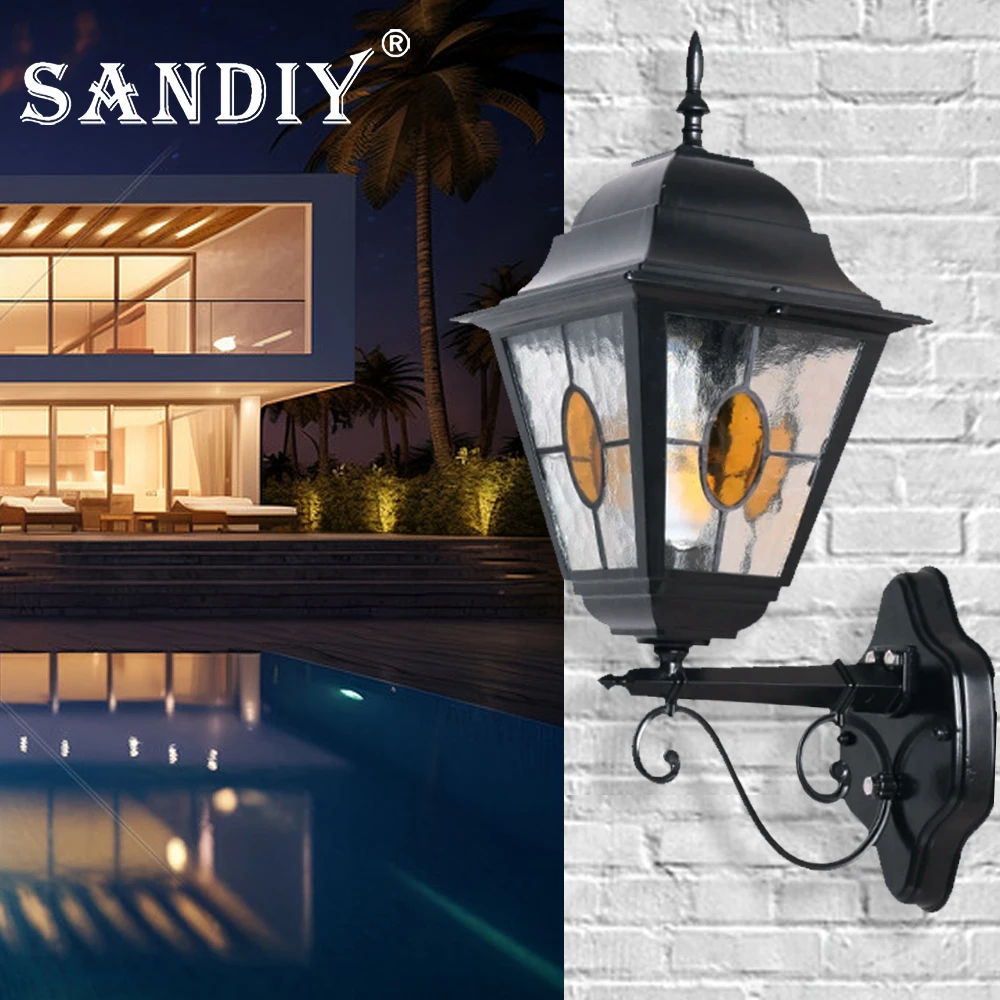 SANDIY External Wall Light Outdoor Porch Lamp Retro Garden Latern European Sconces Waterproof Yard Decor Lighting Patio 220v