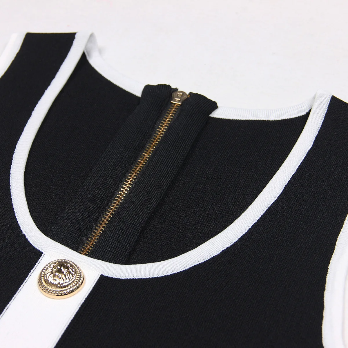 Luxury Lion Head Gold Buttons Mini Dress Summer Women Sleeveless U Neck Black Dresses for Women Wrap Hips Sling Vistidos Women image 2