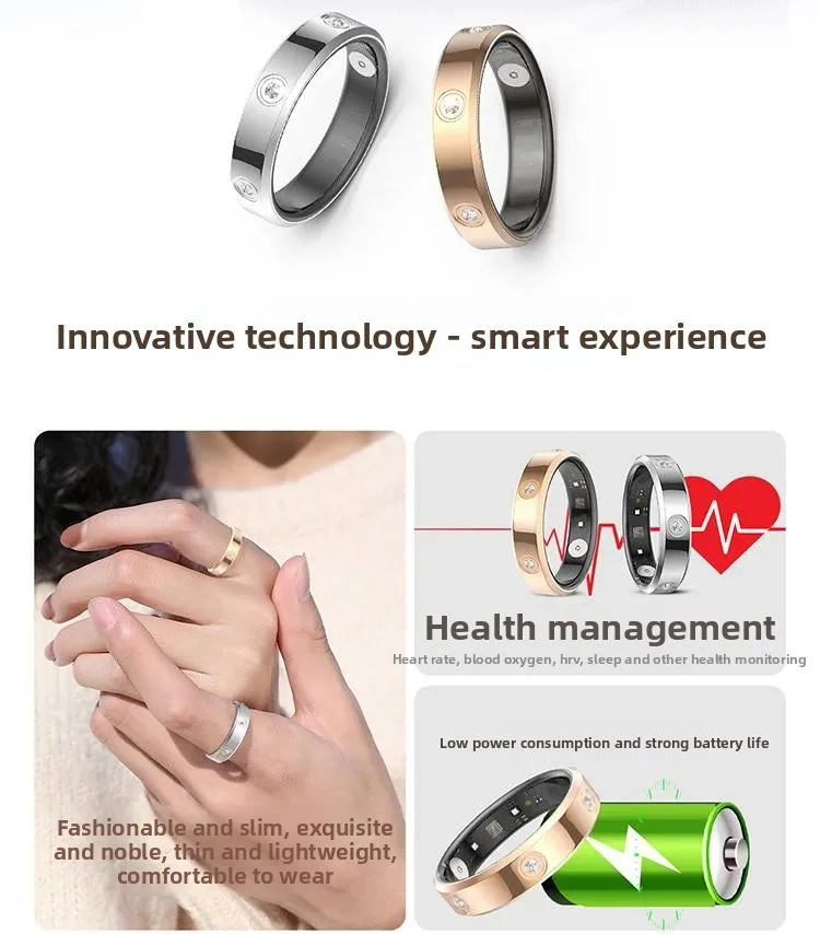 Fashion HR01 Smart Ring with Decorative Rhinestone, Heart Rate SpO2 Sleep Monitor Pedometer Multifunction Sport Ring Tool
