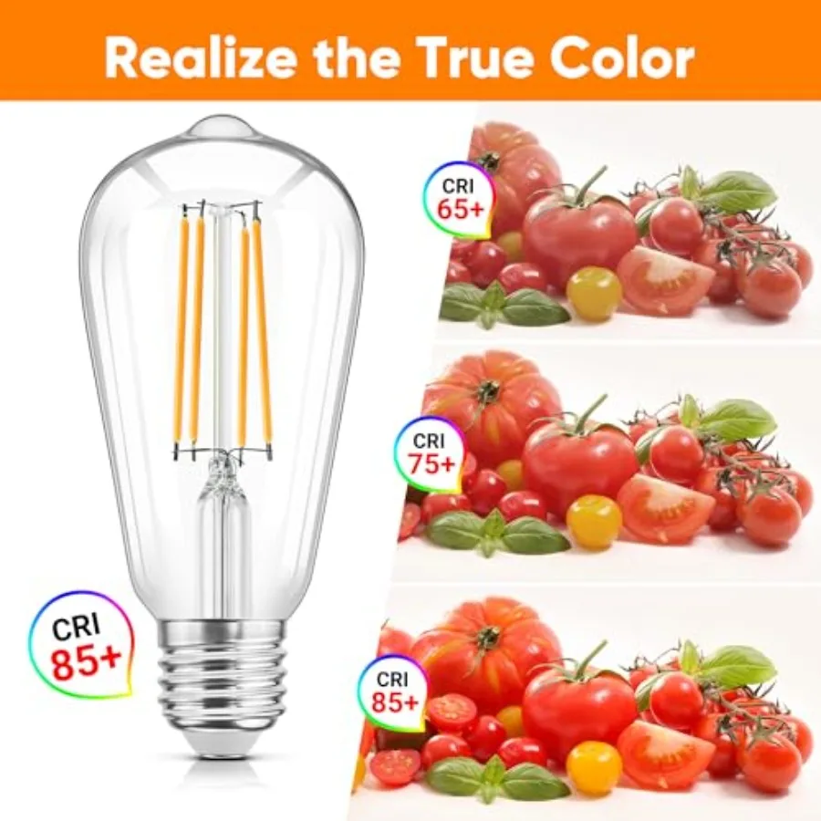 LED Filament Light Bulbs, Bright Vintage 6W LED Edison Bulbs, St58 Light Bulbs with CRI 85+, E26 Standard Base, 900LUM, Non-Dim