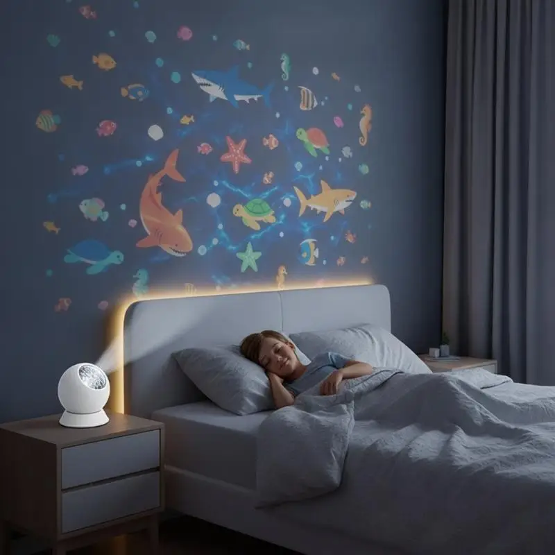 Rotating Ocean Projector Night Light Dynamic RGB Color Changing for Kids Nursery Birthday Gift Bedroom Ambient Decor